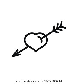 heart pierced by an arrow, linear icon. black lines on a white background. vector illustration. love, romance.