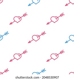 heart pierced by an arrow on a white background seamless pattern vector illustration