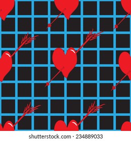 heart pierced by an arrow on a background of cells. seamless pattern