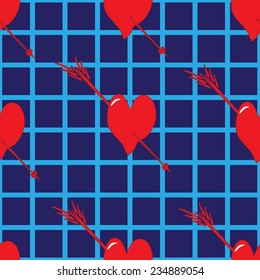 heart pierced by an arrow on a background of cells. seamless pattern