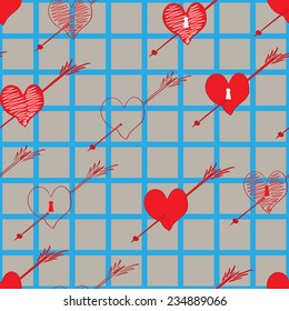 heart pierced by an arrow on a background of cells. seamless pattern
 