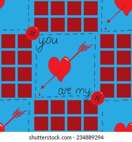 heart pierced by an arrow on a background of cells.seamless pattern 
