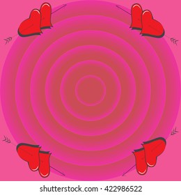 heart pierced by an arrow on the background of pink rings