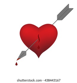 Heart pierced by an arrow on a white background.
