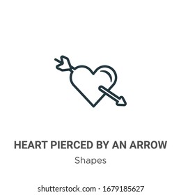 Heart pierced by an arrow outline vector icon. Thin line black heart pierced by an arrow icon, flat vector simple element illustration from editable shapes concept isolated stroke on white background