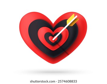 Heart pierced by an arrow. Target. Vector eps 10 illustration. Red color heart icon. Isolated on white background. Romantic. Love backdrop. 14 February Valentine's Day. I love you.