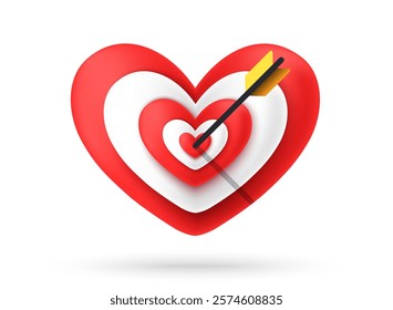 Heart pierced by an arrow. Target. Vector eps 10 illustration. Red color heart icon. Isolated on white background. Romantic. Love backdrop. 14 February Valentine's Day. I love you.