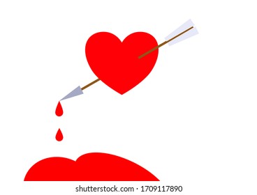 Heart pierced by an arrow for Valentine's Day. Template for text. Background image. Greeting card. Holiday poster. Archery. Love. Human relationships.