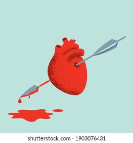 El corazón perforado por una flecha. Ilustración del vector
