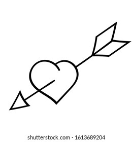 The heart is pierced by an arrow.Vector illustration in Doodle style. The symbol of Valentine's Day design for wrapping paper, banner,textiles, wedding cards.