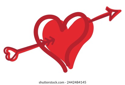 Heart pierced by cupid's arrow red vector on white background
