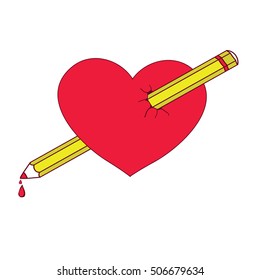 Corazón perforado con un lápiz. Ilustración vectorial. Lovestruck o flecha a través del icono plano del corazón para los App y los Sitios web. Plantilla para el día de San Valentín.