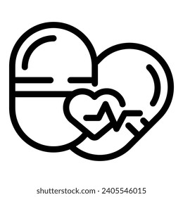 Heart pill drug icon outline vector. Medicine vitamin. Cold packet dissolve