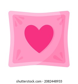 Heart Pillow. Wedding And Valentine Day Concept. Vector Cartoon Isolated Illustration.