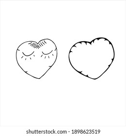 Heart pillows, Hand-drawn decorative pillows. Pillow illustration sketch.Vector.