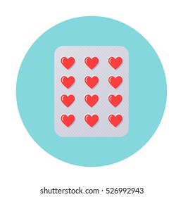 Heart Pills in Blister Pack. Love, Therapy, Counseling Illustration