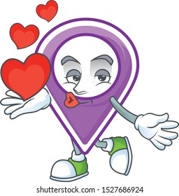 With heart pin location cartoon character with mascot