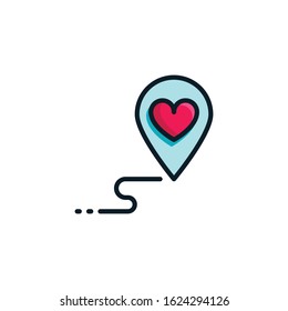 Heart pin, location filled outline icons. Vector illustration. Editable stroke. Isolated icon suitable for web, infographics, interface and apps.