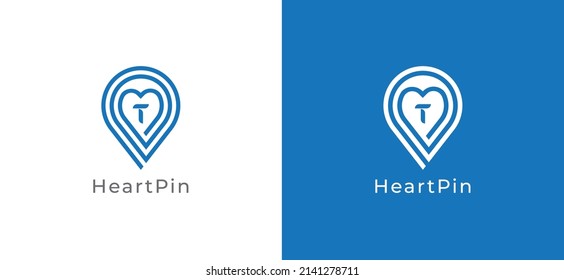 Heart Pin Location Logo Concept sign icon symbol Design with Letter T. Vector illustration logo template