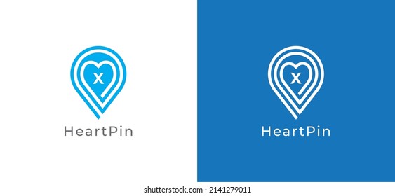 Heart Pin Location Logo Concept sign icon symbol Design with Letter X. Vector illustration logo template