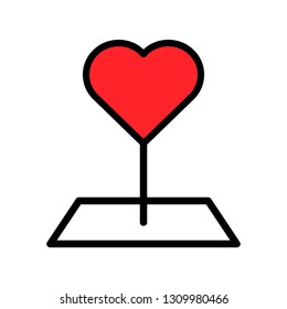 Heart pin vector illustration, filled design icon editable outline