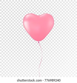 Heart pink balloon on transparent background. Decorations for Valentine's Day, birthday, anniversary, celebration. Vector eps10.