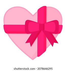 Heart pink box of chocolates with bow for Valentine's Day.