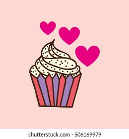 heart pink cartoon cupcake chips sweet icon design vector illustration