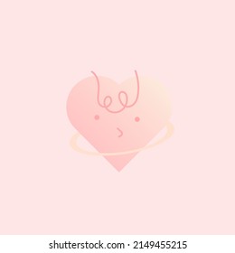 A heart with a pink face and a ring around it.
