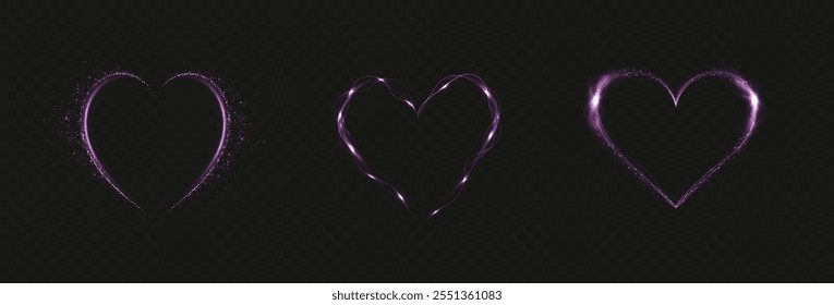 Corazón rosa con destellos aislados sobre fondo transparente. Corazón ligero para tarjetas de vacaciones, Anuncios, invitaciones. Resplandor de alambre de neón en forma de corazón. IMAGEN PNG