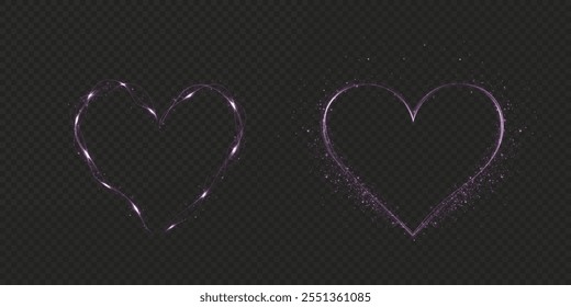 Corazón rosa con destellos aislados sobre fondo transparente. Corazón ligero para tarjetas de vacaciones, Anuncios, invitaciones. Resplandor de alambre de neón en forma de corazón. IMAGEN PNG