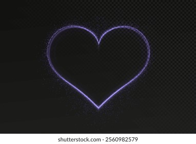 Heart pink with flashes isolated on transparent background. Light heart for holiday cards, banners, invitations. Heart-shaped neon wire glow.