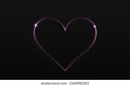 Heart pink with flashes isolated on transparent background. Light heart for holiday cards, banners, invitations. Heart-shaped neon wire glow.