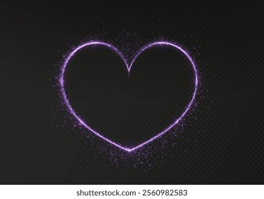 Heart pink with flashes isolated on transparent background. Light heart for holiday cards, banners, invitations. Heart-shaped neon wire glow.