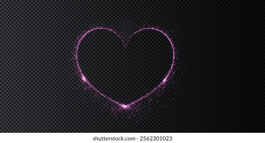 Heart pink with flashes isolated on transparent background. Light heart for holiday cards, banners, invitations. Heart-shaped neon wire glow.	