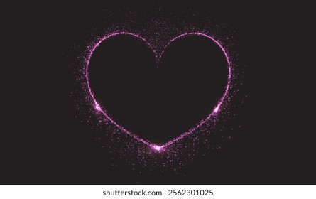 Heart pink with flashes isolated on transparent background. Light heart for holiday cards, banners, invitations. Heart-shaped neon wire glow.	