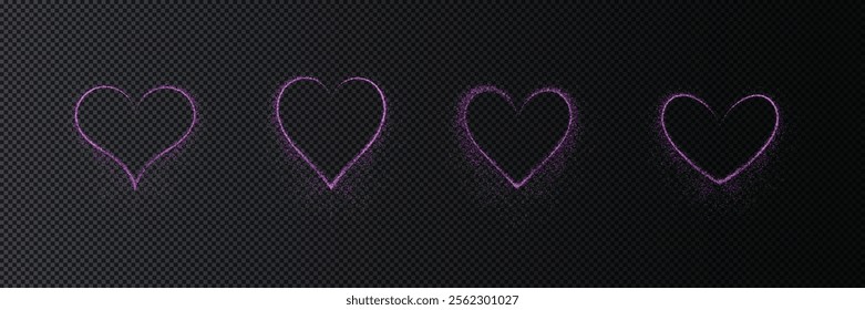 Heart pink with flashes isolated on transparent background. Light heart for holiday cards, banners, invitations. Heart-shaped neon wire glow.	