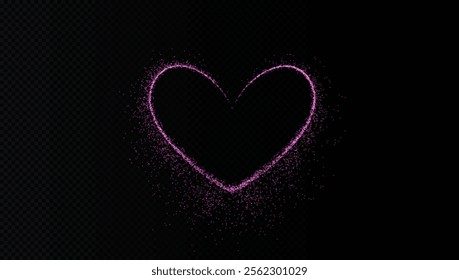 Heart pink with flashes isolated on transparent background. Light heart for holiday cards, banners, invitations. Heart-shaped neon wire glow.	