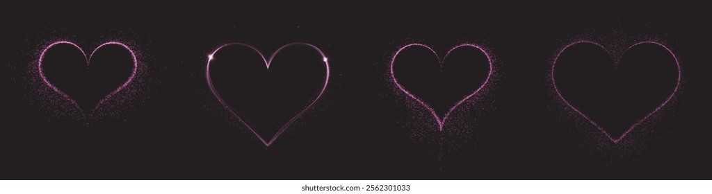 Heart pink with flashes isolated on transparent background. Light heart for holiday cards, banners, invitations. Heart-shaped neon wire glow.	