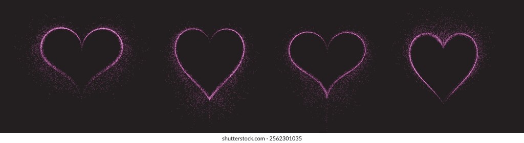 Heart pink with flashes isolated on transparent background. Light heart for holiday cards, banners, invitations. Heart-shaped neon wire glow.	