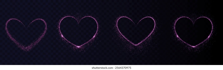 Heart pink with flashes isolated on transparent background. Light heart for holiday cards, banners, invitations. Heart-shaped neon wire glow.	
