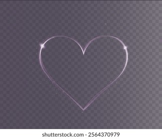 Heart pink with flashes isolated on transparent background. Light heart for holiday cards, banners, invitations. Heart-shaped neon wire glow.	
