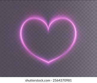 Heart pink with flashes isolated on transparent background. Light heart for holiday cards, banners, invitations. Heart-shaped neon wire glow.	
