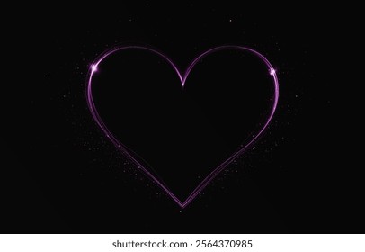 Heart pink with flashes isolated on transparent background. Light heart for holiday cards, banners, invitations. Heart-shaped neon wire glow.	
