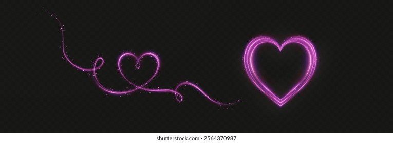 Heart pink with flashes isolated on transparent background. Light heart for holiday cards, banners, invitations. Heart-shaped neon wire glow.	
