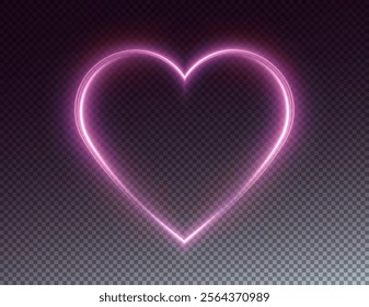 Heart pink with flashes isolated on transparent background. Light heart for holiday cards, banners, invitations. Heart-shaped neon wire glow.	
