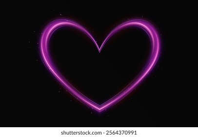 Heart pink with flashes isolated on transparent background. Light heart for holiday cards, banners, invitations. Heart-shaped neon wire glow.	
