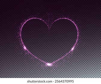 Heart pink with flashes isolated on transparent background. Light heart for holiday cards, banners, invitations. Heart-shaped neon wire glow.	
