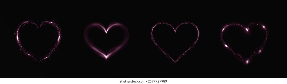 Heart pink with flashes isolated on transparent background. Light heart for holiday cards, banners, invitations. Heart-shaped neon wire glow.	