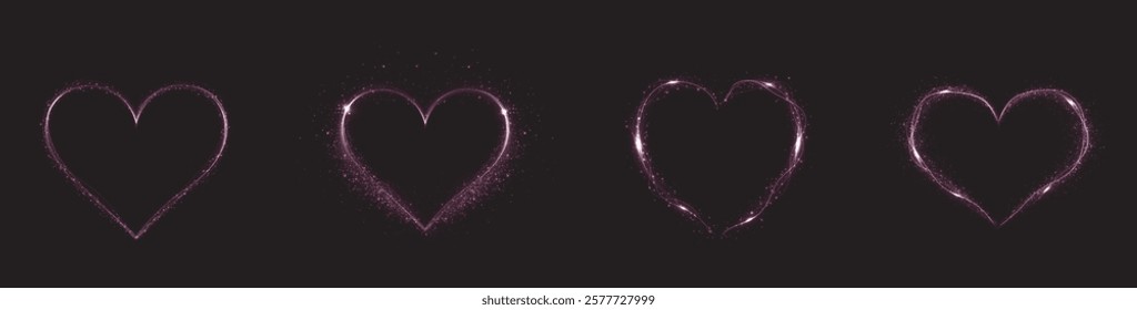 Heart pink with flashes isolated on transparent background. Light heart for holiday cards, banners, invitations. Heart-shaped neon wire glow.	